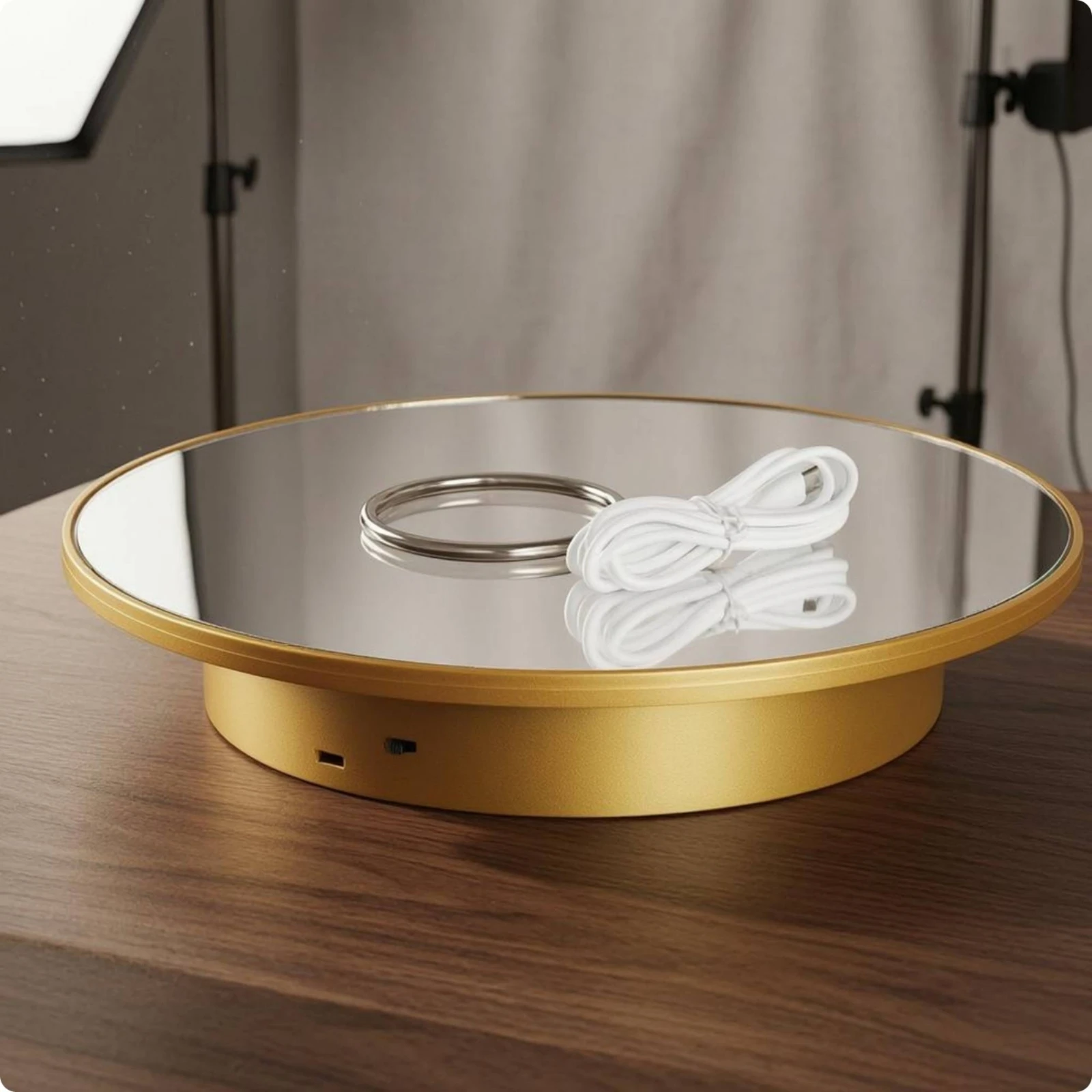 Electric Rotating Display Stand ABS Body Rotating Display Turntable Mirror Turntable Slow Rotation Photo Gear Wireless Use