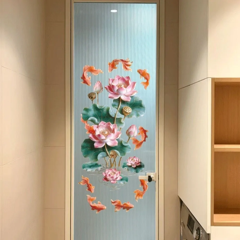 Anti Static Flower Koi Sticker Waterproof Semi Transparent Glass Door Sticker PVC 3D Effect Window Decoration Sticker
