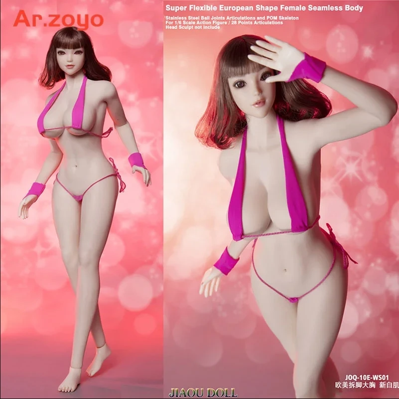 

JIAOU DOLL 1/6 Flexible Female Seamless Body 12” Small Mid Large Breast Action Figure Skin Asian Europen Body