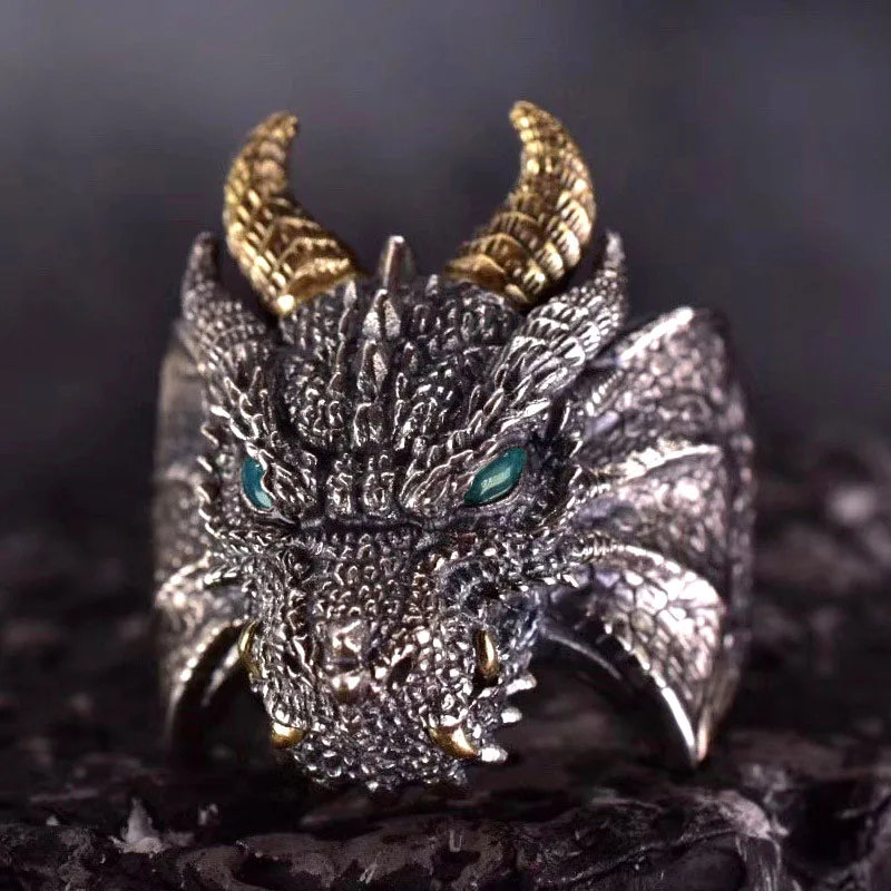 Retro Demon Dragon Siren Ring Domineering Hip Hop Rock Gothic Rings Accessories Trendy Men Womnen Jewelry Adjustable Size