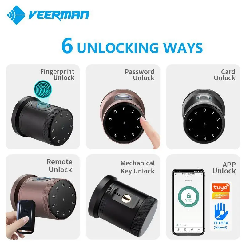 Smart Tuya WiFi Door Lock, Round Fingerprint & Password Keyless Entry,  Remote Access via APP for Home Wooden Door​ Auto-Lock
