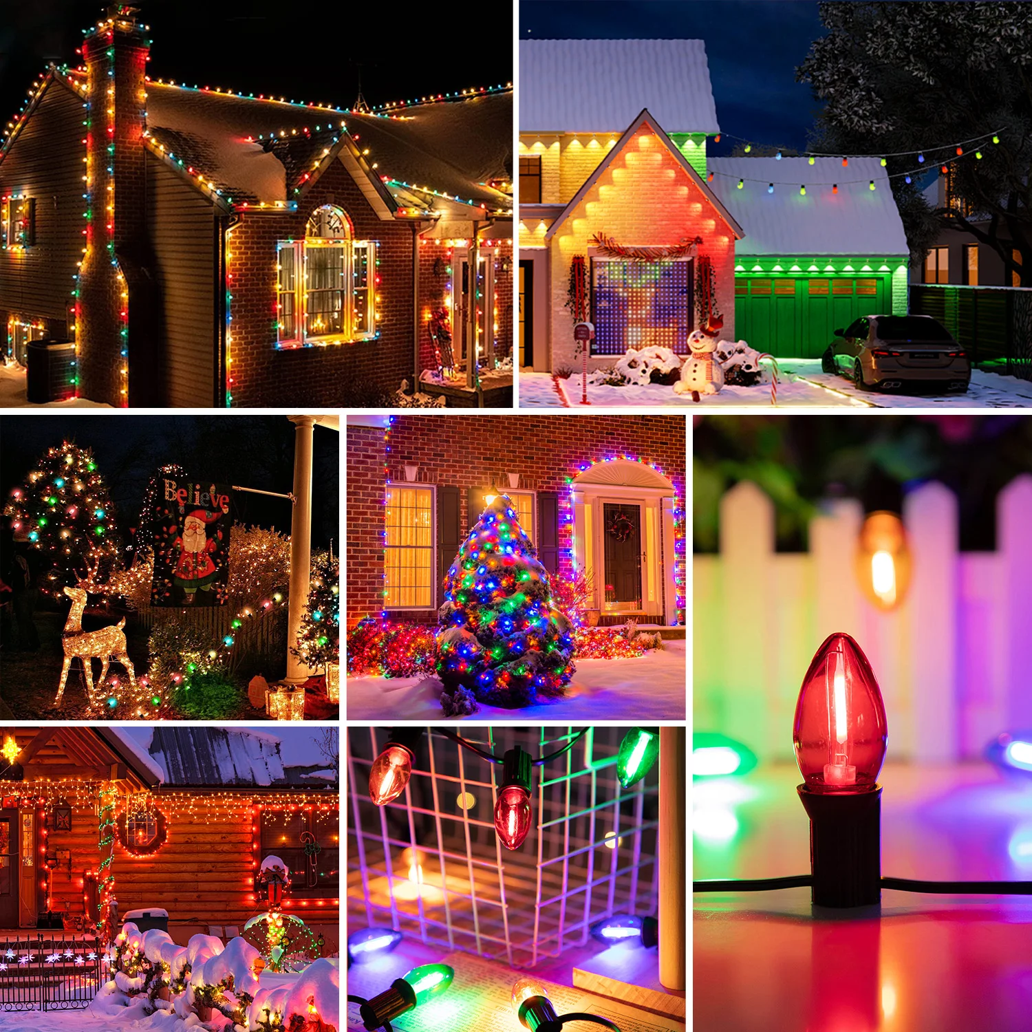 Bunte Lichterkette für den Außenbereich, C7, bruchsichere Ersatzlampen, 1 W, E12-Sockel, RGB, wasserdichte Girlande für Party-Gartendekorationen – Detail 5