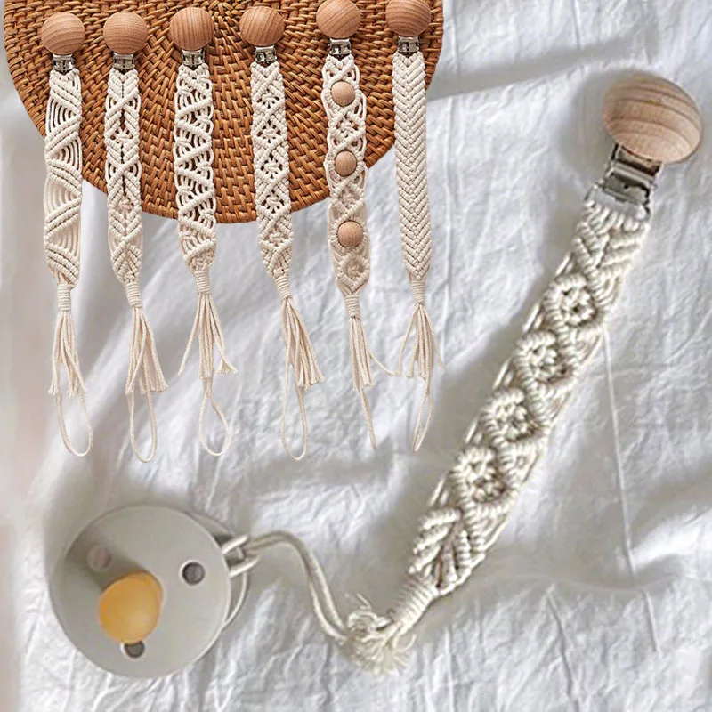 Vintage Simple Crochet Pacifier Clip Baby Cotton Tassel Pacifier Chain for Newborn Teething Soother Chew Dummy Clips Hand Made