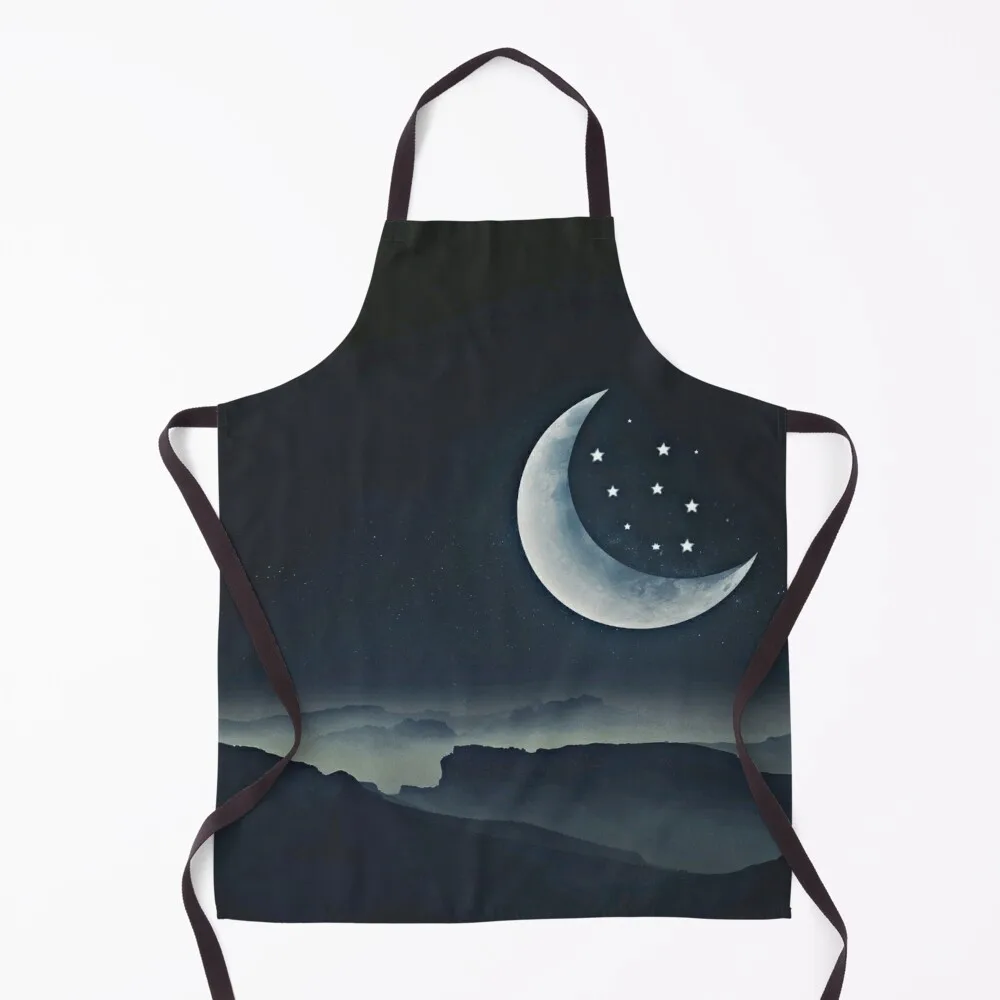 

Moonlight And Bright Shiny Stars Apron Trim Cloth esthetician Apron