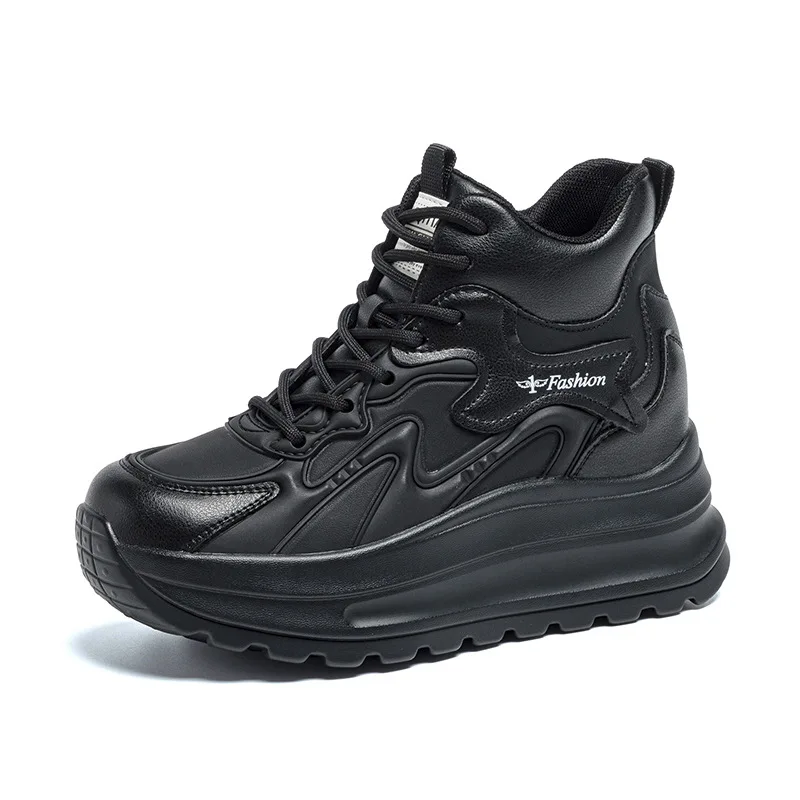 

8cm White Platform Sneakers for Women Casual Shoes Walking Chunky Sneakers Genuine Leather Spring Autumn Heel Shoes