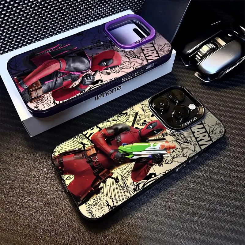 Kolorowe srebrne etui do Apple iPhone 11 13 15 Pro Max 12 14 XR X XS Wstrząsoodporne etui ochronne na telefon Marvel Deadpool Anime