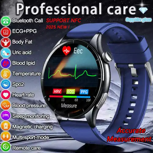 2025 nuevo ECG + PPG diagnóstico de salud relojes inteligentes hombres mujeres reloj ácido úrico lipido BP rastreador de ritmo cardíaco NFC deportes reloj inteligente IOS
