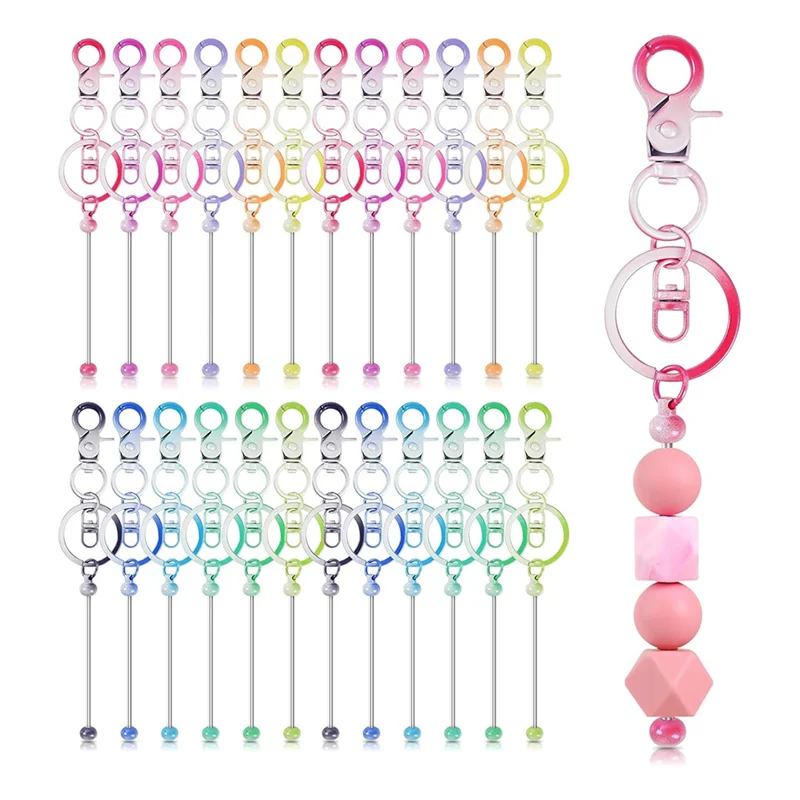 

CYL-24Pcs Beaded Keychains,DIY Blank Beaded Keychain Making Kit For Pendants DIY Handmade Gifts