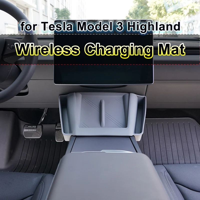 

For Tesla Model 3 Highland 2024 Wireless Charging Pad Non-Slip Mat Side Storage Organizer Phone Holder Charger Protect Cover
