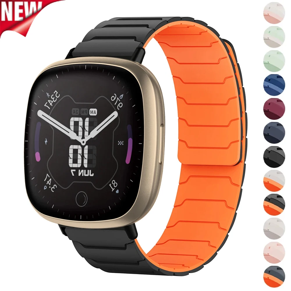 Magnetic Silicone Band for Fitbit Versa 4 3 2 1 Versa Lite Sport Strap Wristband for Fitbit Sense/Sense 2 Bracelet Accessories