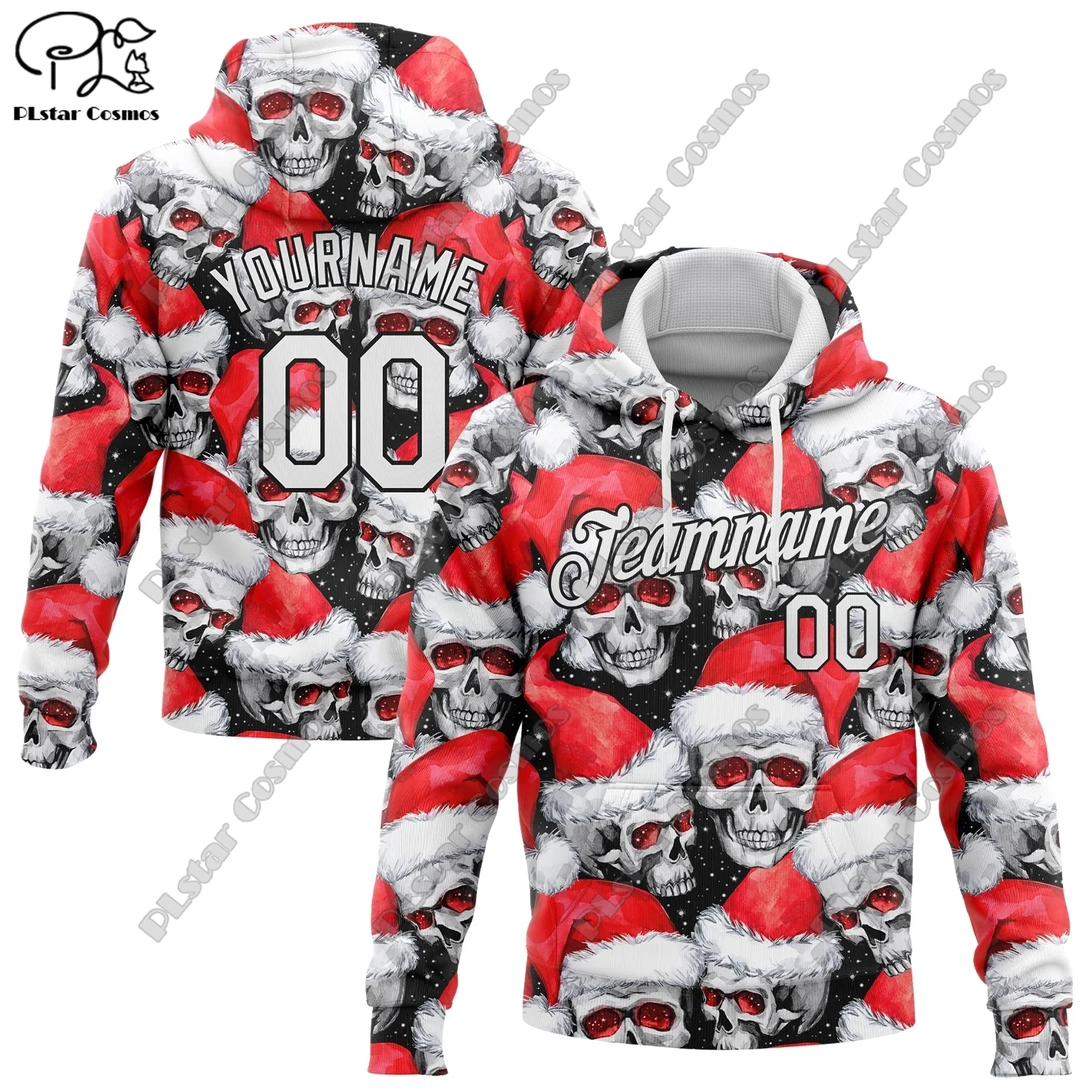 

Christmas Custom Collection 3D Printing skull Santa Christmas Tree Snowflake Candy Pattern Hoodie Women Men Casual Team Gifts S1