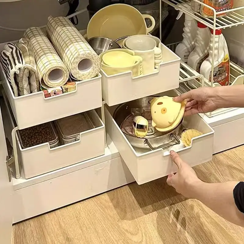 1Pc/Cabinet Pull-Out Storage Box, Kitchen Sink Sliding Storage Basket, Seasoning and Cookware Storage Box