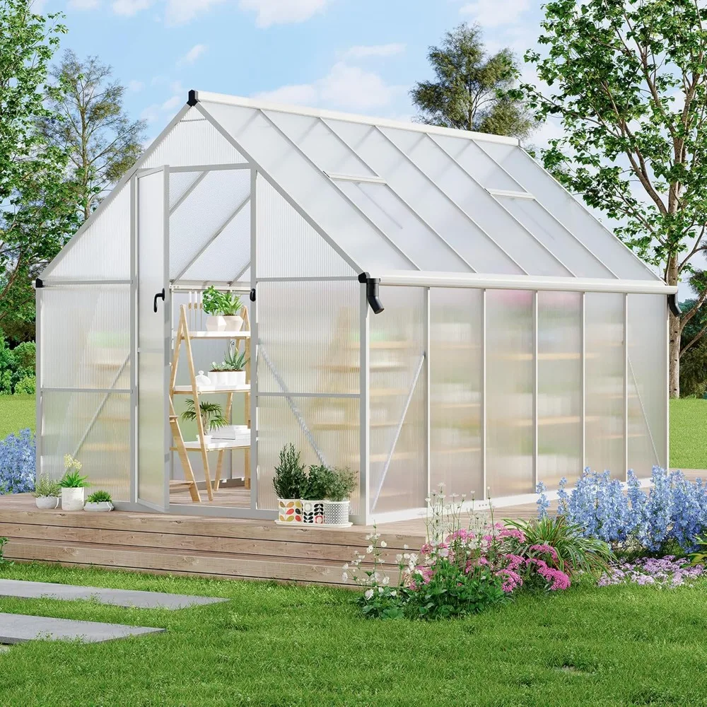 

8ft X 12ft Aluminum Frame Polycarbonate Greenhouse with Roof Vents, Large Reinforced Aluminum Greenhouse Kit