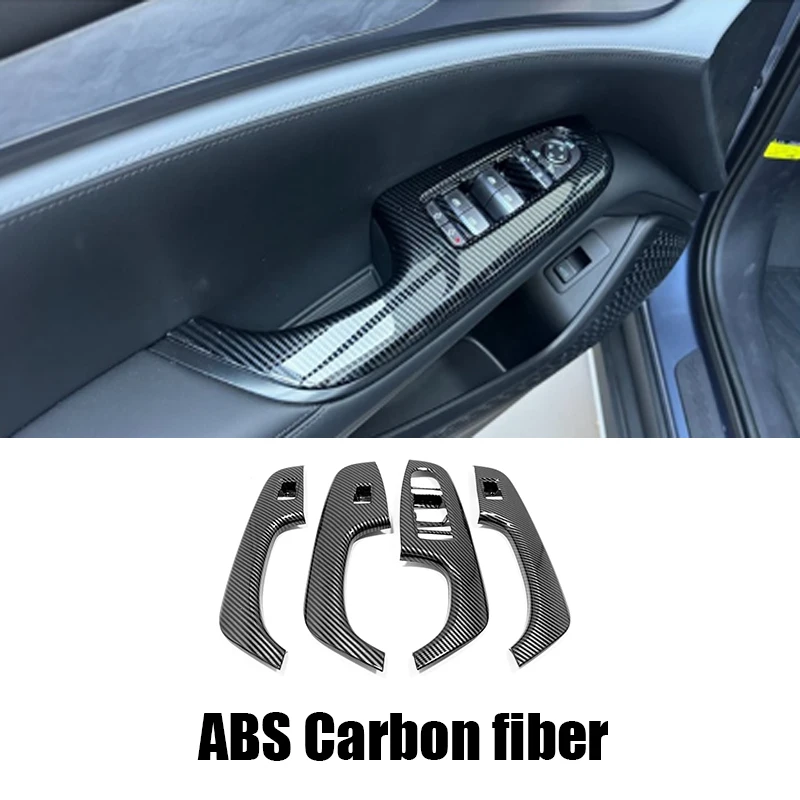 4PCS ABS Carbon / wood grain Applicable to For BYD Seal DMI Car 2023 Door Window Glass lifting switch sticker Cover Accessories