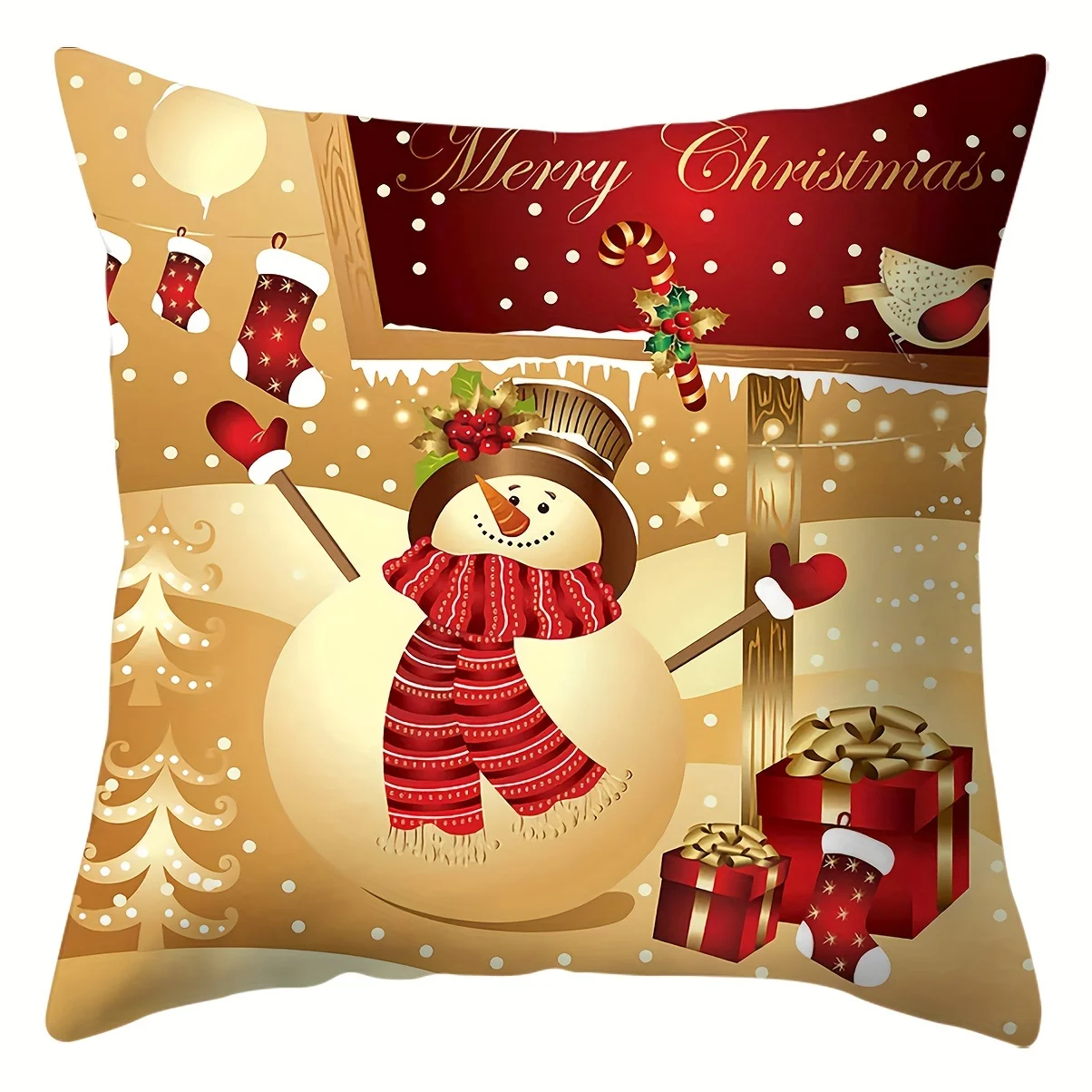 4pcs Golden Snowman Christmas Pillow Covers, Peach Skin Velvet Soft Texture, for Indoor Outdoor Home Party Decor, Gift Idea
