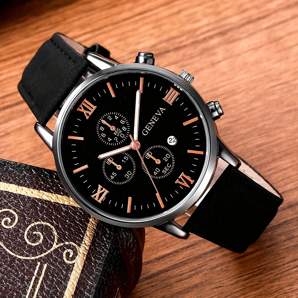 ساعة كوارتز كاجوال سوداء للرجال من البولي يوريثان ، تقويم ، حزام 1