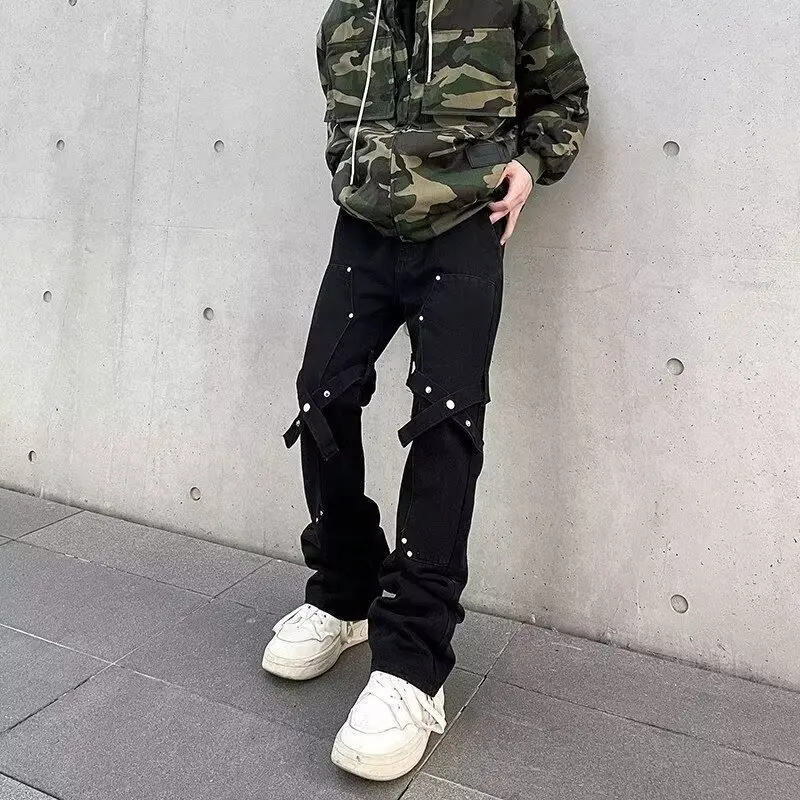 

Мужские джинсы American Sle, весенне-осенние, модные, с дизайнерским поясом, больших размеров, длинные брюки Haome, молодежные, износостойкие, прямого кроя