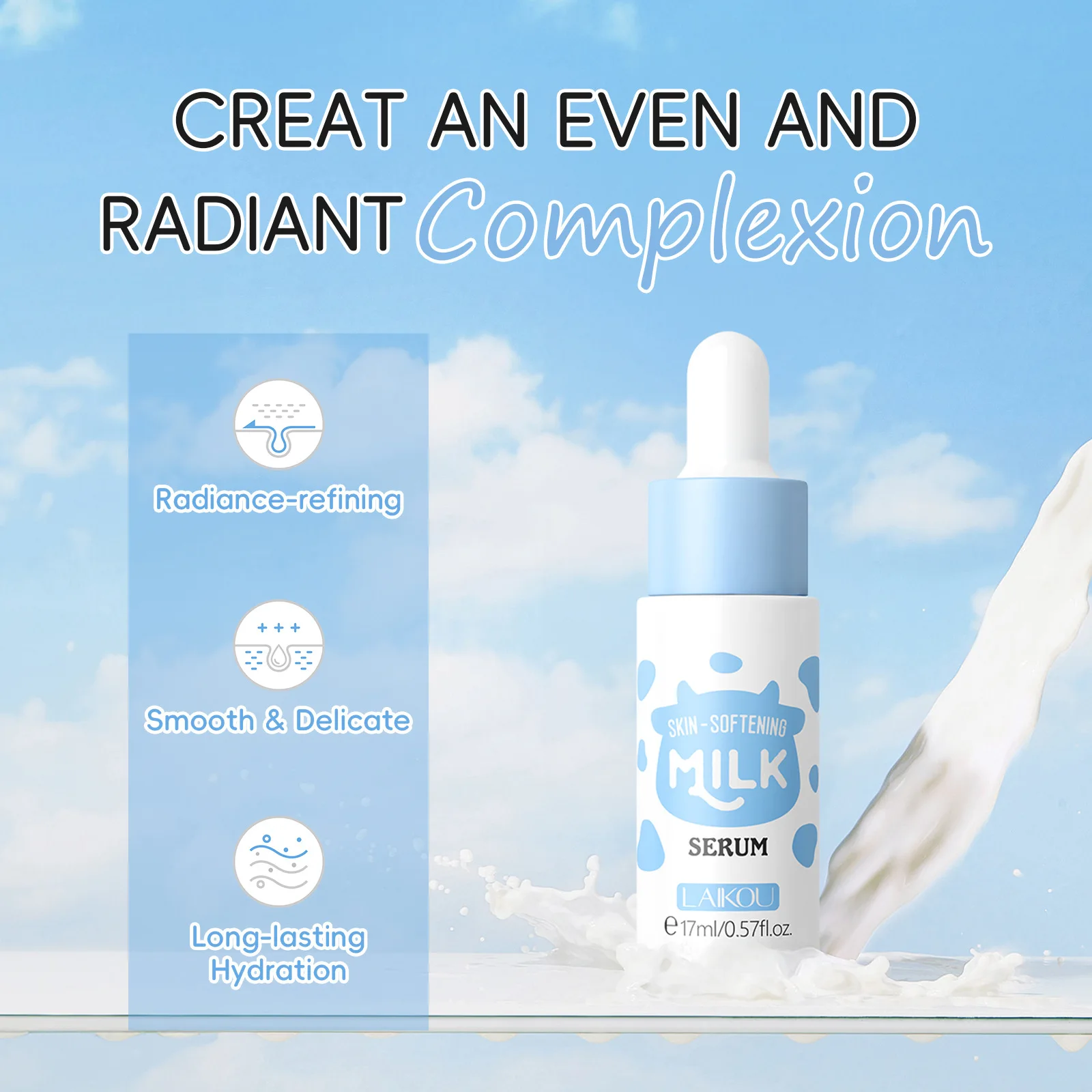 LAIKOU 17ml Milk Facial Serum for Face Skincare Moisturizing Hydrating Facial Essence Beauty Face Serum Skin Care Products