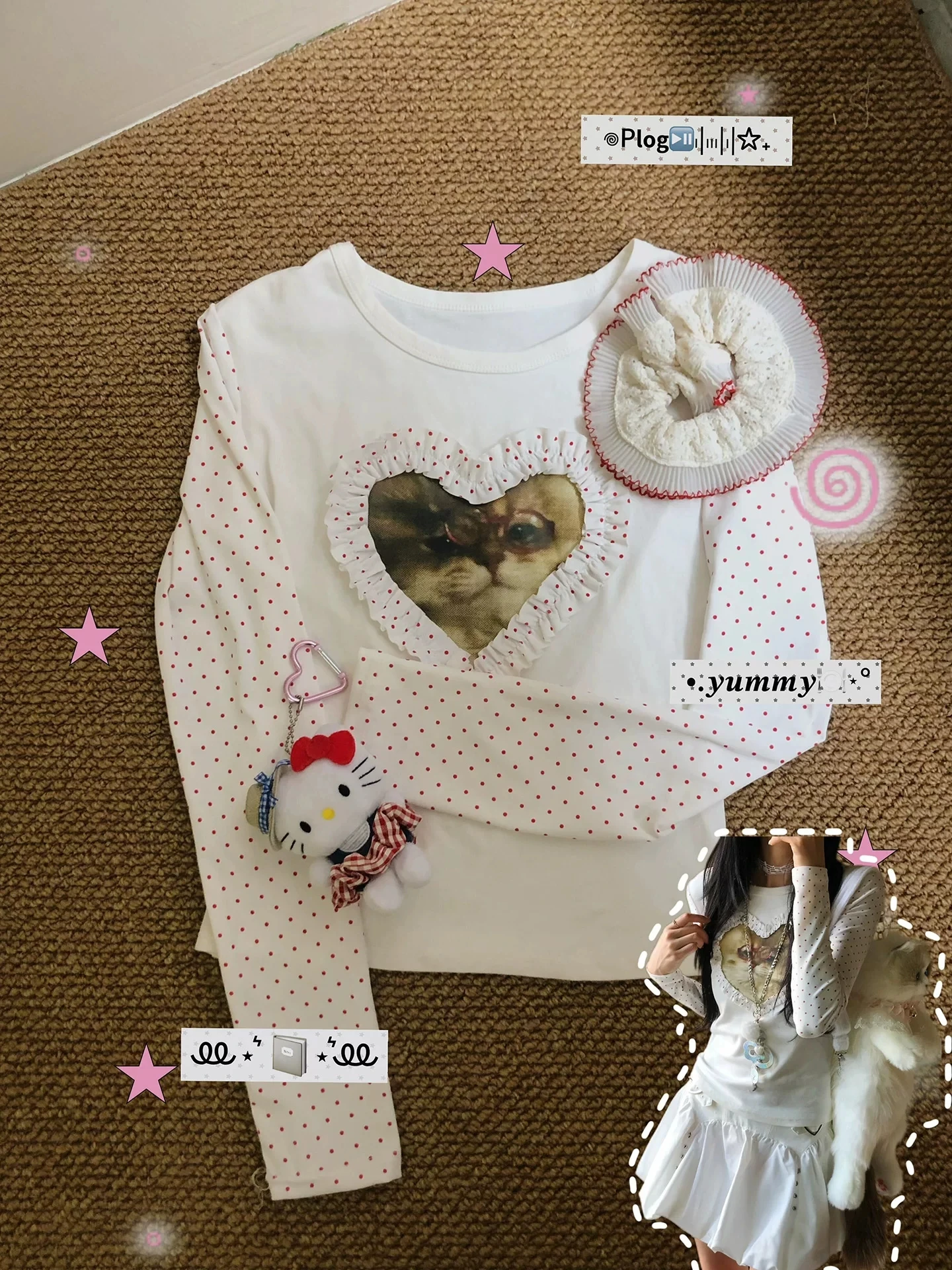 

Korean Sle Long Sve Pure Cotton Slim Fit Women's T-irt Heart Print Casual Top Spring Faion Youthful