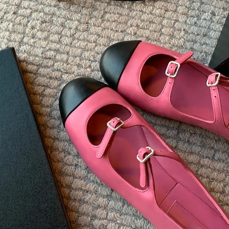 Elegante Mary Jane Schoenen Vrouwen Gesp Gemengde Kleur Ondiepe Mode Kleding Schoenen Dames Ronde Neus Flats Schoenen Zapatos De Mujer
