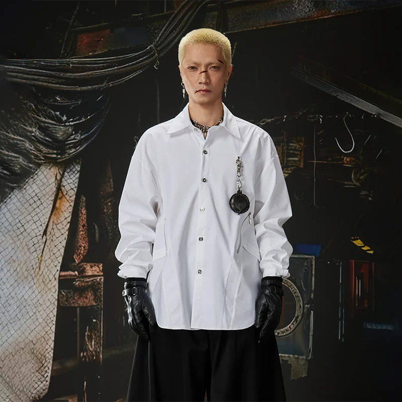 

MWJLPWQ Новая универсальная мужская рубашка с отложным воротником, длинным рукавом, свободного кроя, унисекс, модная повседневная верхняя одежда для весны и осени 13978