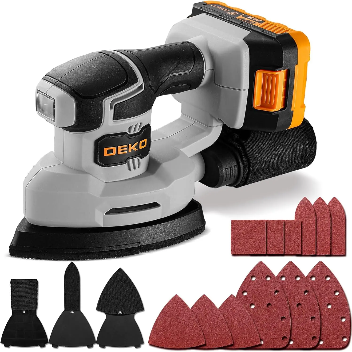 DEKO Multi-Function Mouse Sander Electric Tool with Dust Collector 3 Additional Attachments12pcs Sandpapers for Home Decoration