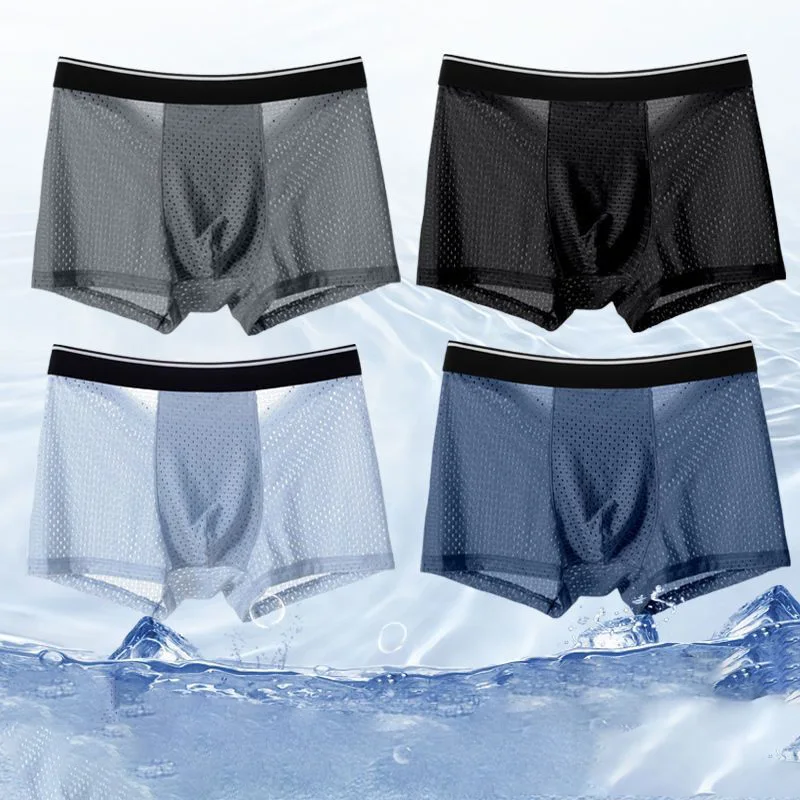 10Pcs/Set Men\'s Underwear Ice Silk Men Boxer Shorts Breathable Mesh Boxershorts Seamless Male Underpants Plus Size 4XL 5XL