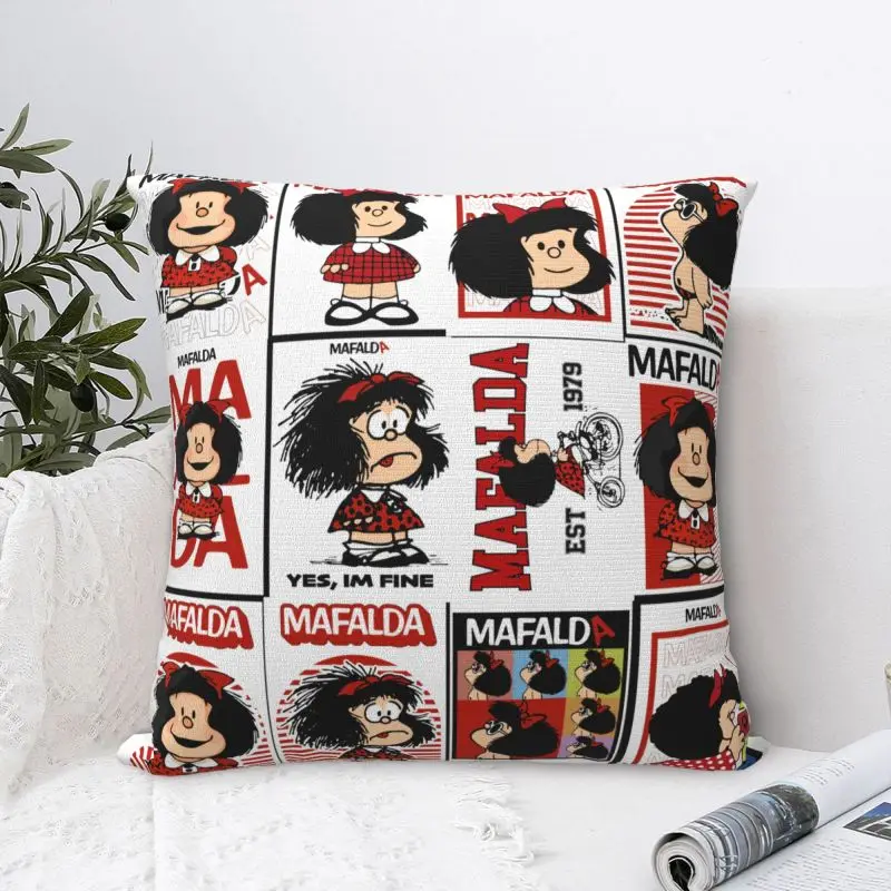 Custom Mafaldas Collage Cartoon Manga Quino Comic Pillow Covers Chair Cushion Cover Square Pillowcase