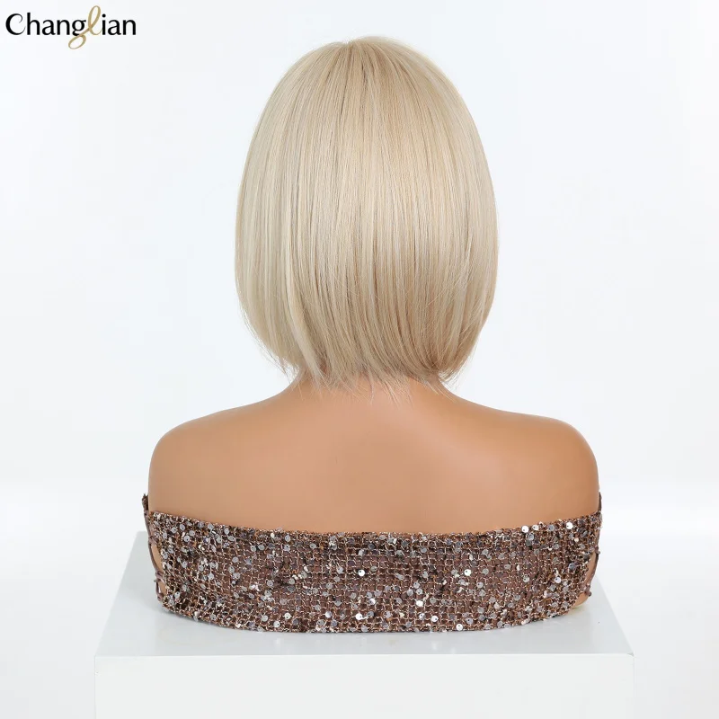 European and American fashion wigs, flattering light brown short straight hair, naturally voluminous, face-slimming, age-reducin