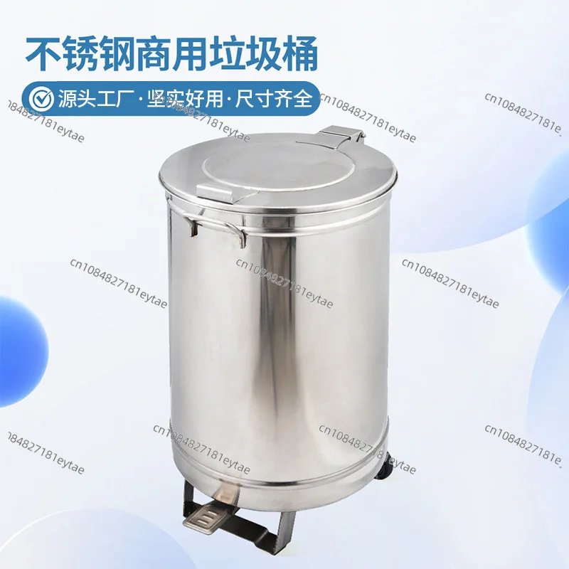 Stainless Steel Round Pedal Trash Can with Lid Wheels Large Capacity Commercial Kitchen Industrial Medical