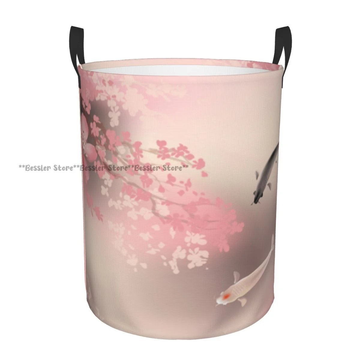 Sacred Koi Carps And Spring Sacura Blooming Laundry Basket Folding Dirty Clothes Toys Storage Bucket Household