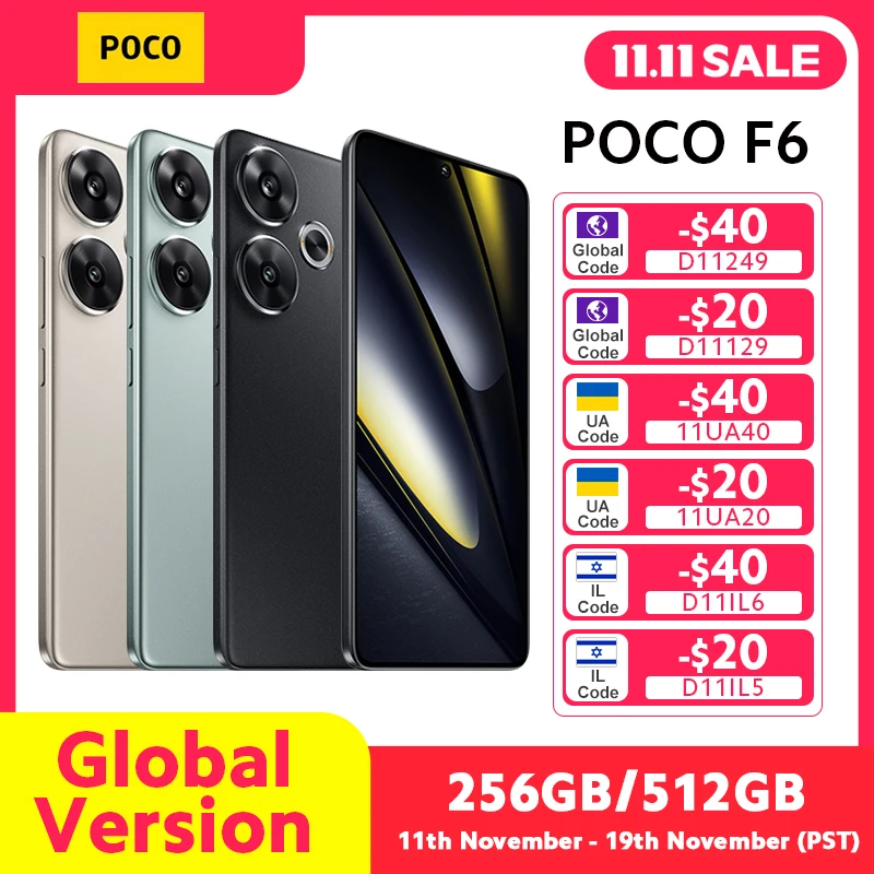 POCO F6 글로벌 버전 스마트폰 금어초 ® 8세대 3 50MP 카메라 6.67인치 1.5K 120Hz DotDisplay 90W 충전 5000mAh 5G NFC