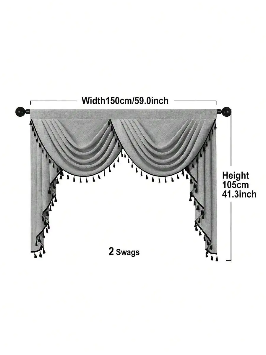 1pc Solid Color Woven Window Curtain, Modern Minimalist Style With Polyester Fiber Material And Tassel Lace Border, Suitable