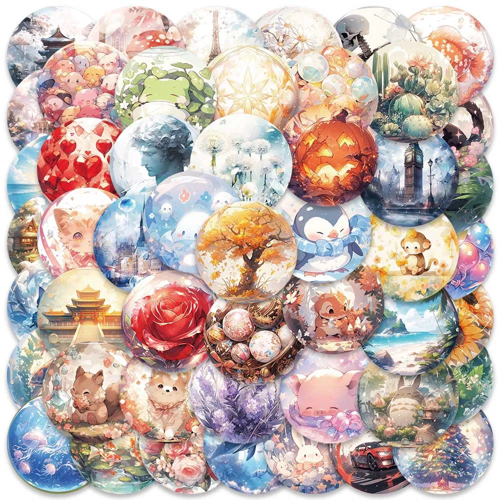 50PCS World Cartoon Cute Stickers in Glass Balls, Luggage, Notebook, Phone Stickers