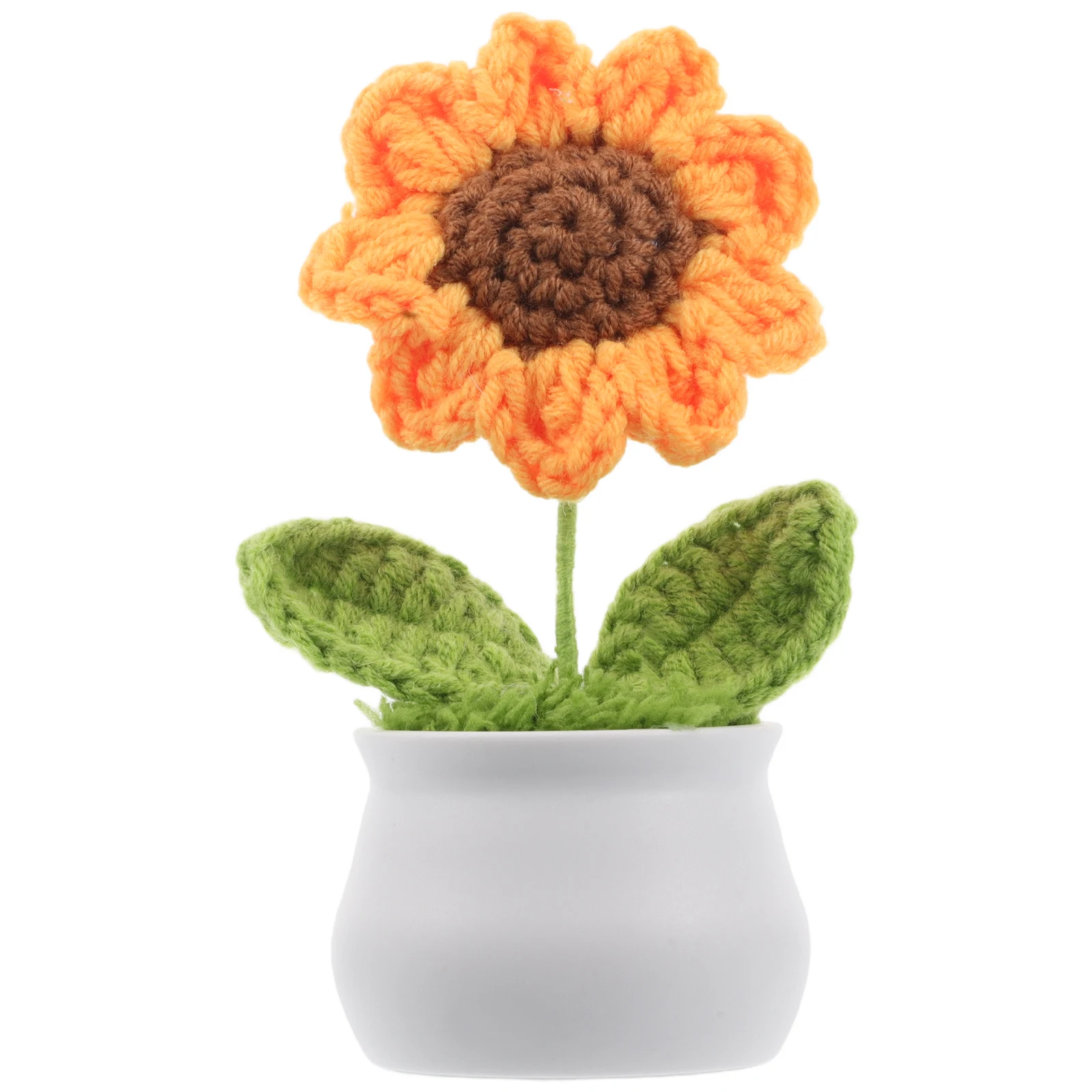 

Simulated Sunflower Potted Plant Knitted Yarn Crochet Cute Handmade Car Decor Artificial Flower Study Desk Ornament Woolen Mini