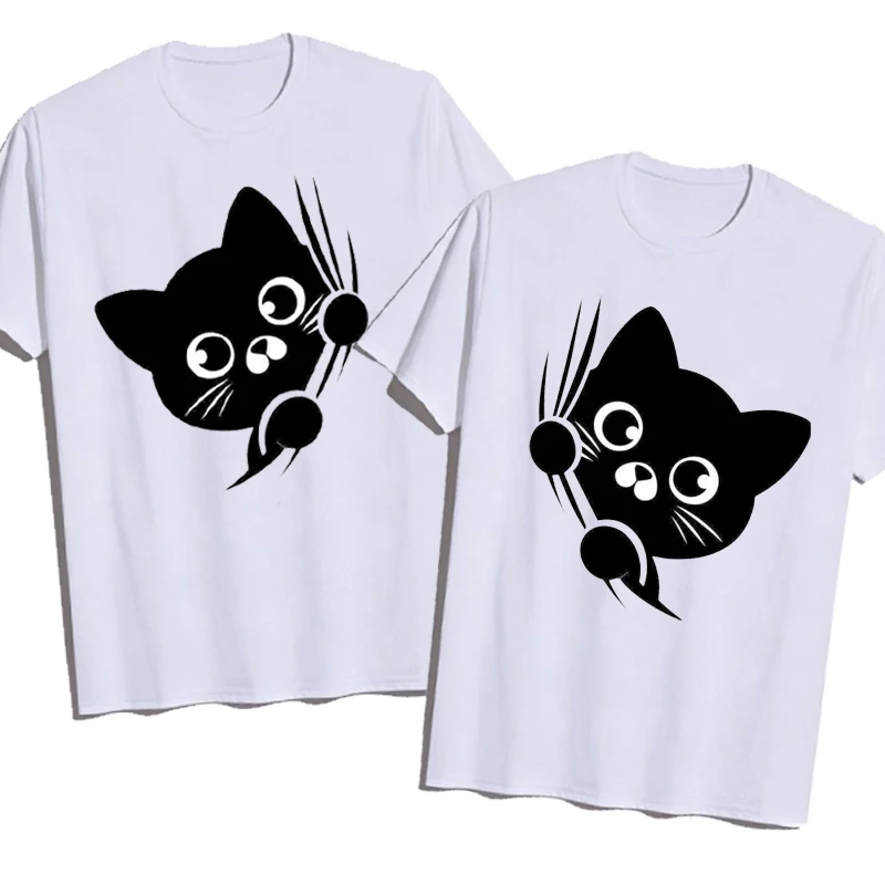 

Футболка для пар, рубашка для пары, одежда для влюбленных, платье для пар, футболки с черным котом, наряды для него и старше, одежда для пар, подарок для влюбленных