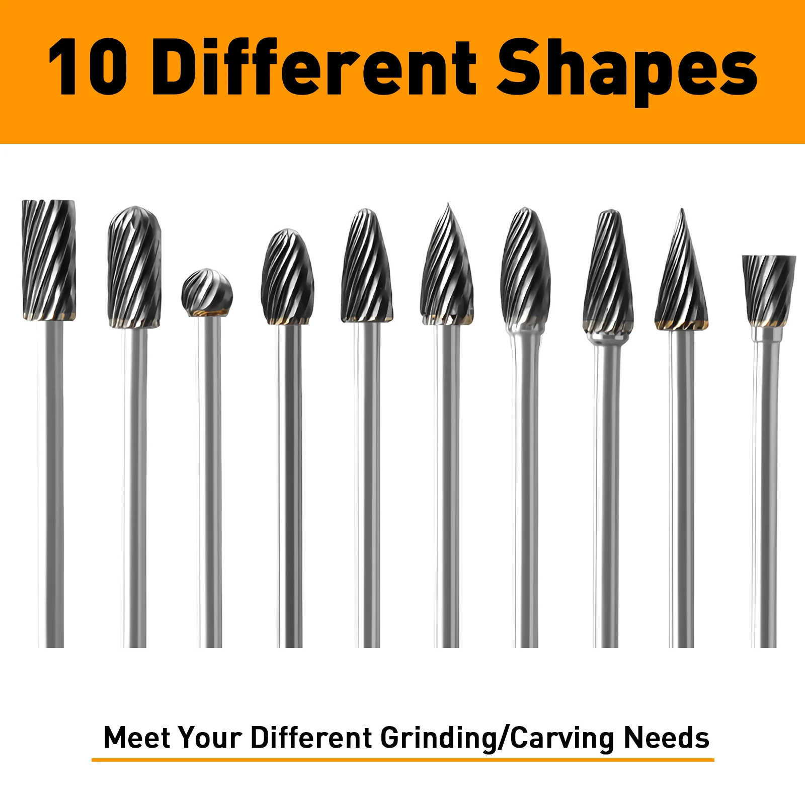 

Набор из 10 фрез из карбида вольфрама, одинарные, с хвостовиком 1/8 дюйма, для шлифовальных машин, сверл, резьбы по металлу и гравировки