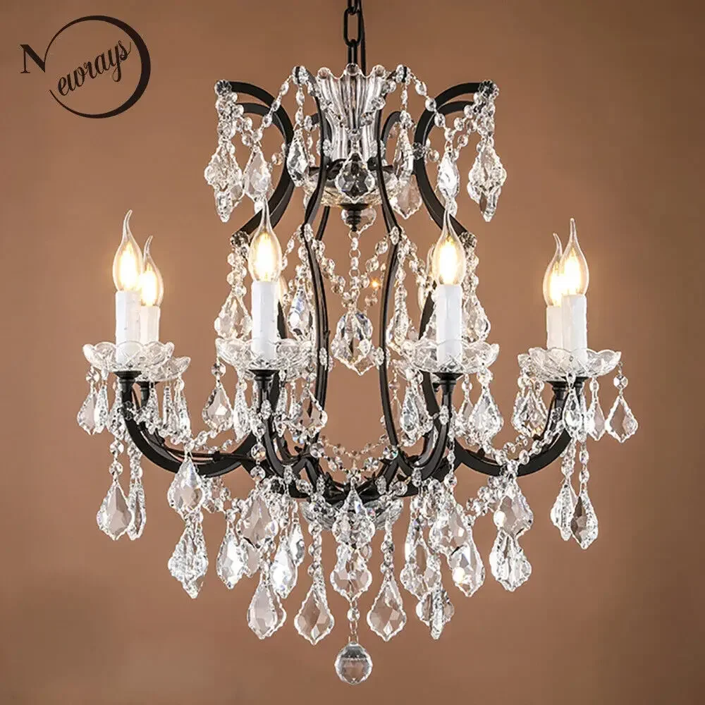 

Glass Crystal Chandelier Pendant Light Ceiling Fixture 6 Heads Candle Lighting