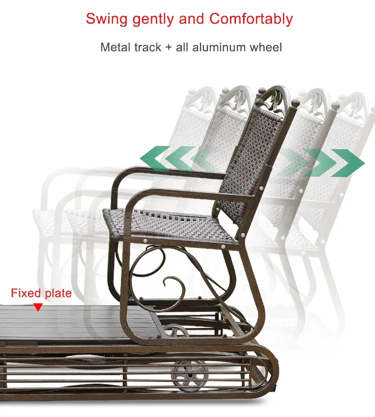 Factory Direct 2026 2 Persons Swing Chair Garden Metal Wicker Swings Rattan Rocking Chair With Table