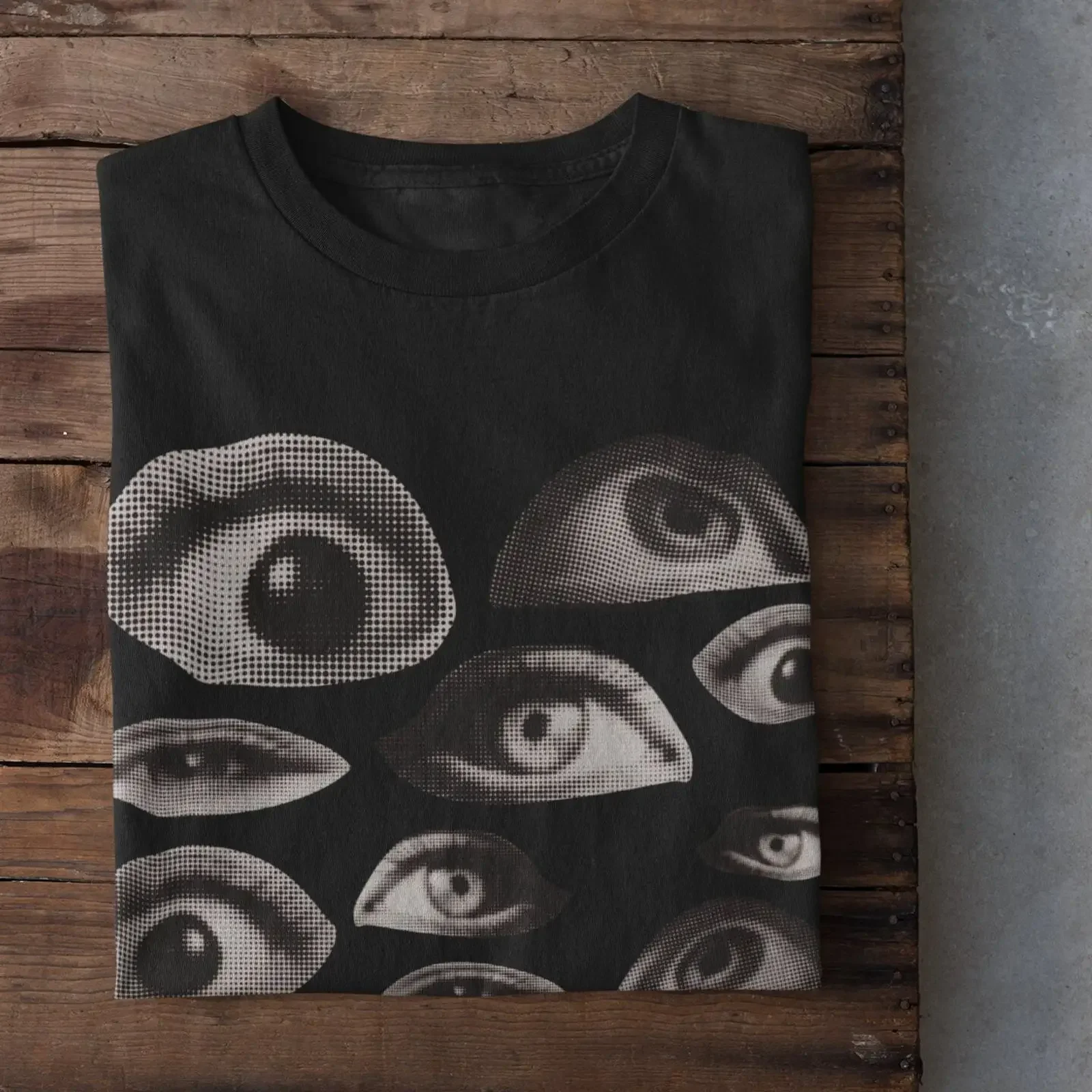 Halftone Eyes Print Grunge Goth T Shirt Y2K Alt Punk Dark Academia Weird Surreal  vintage Washed Unisex Soft streetwear graphic