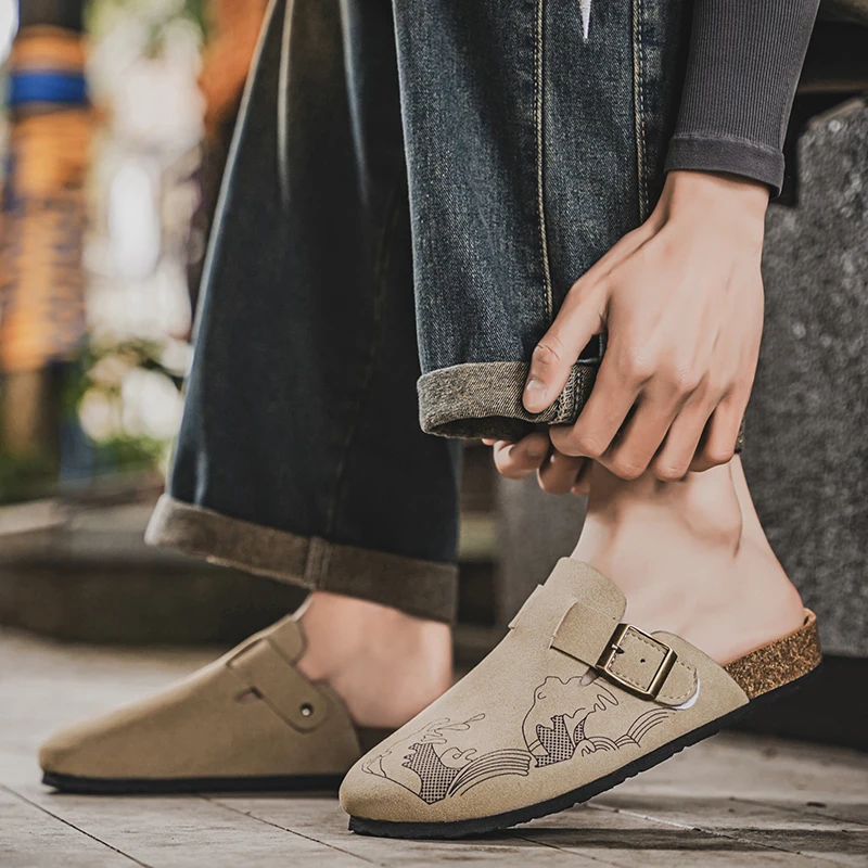 Thick-Sole Half Shoes for Men Mules Loafers Slippers Closed-toe Casual Shoes Backless Slides Sandal Platform Slip On Flats 2025