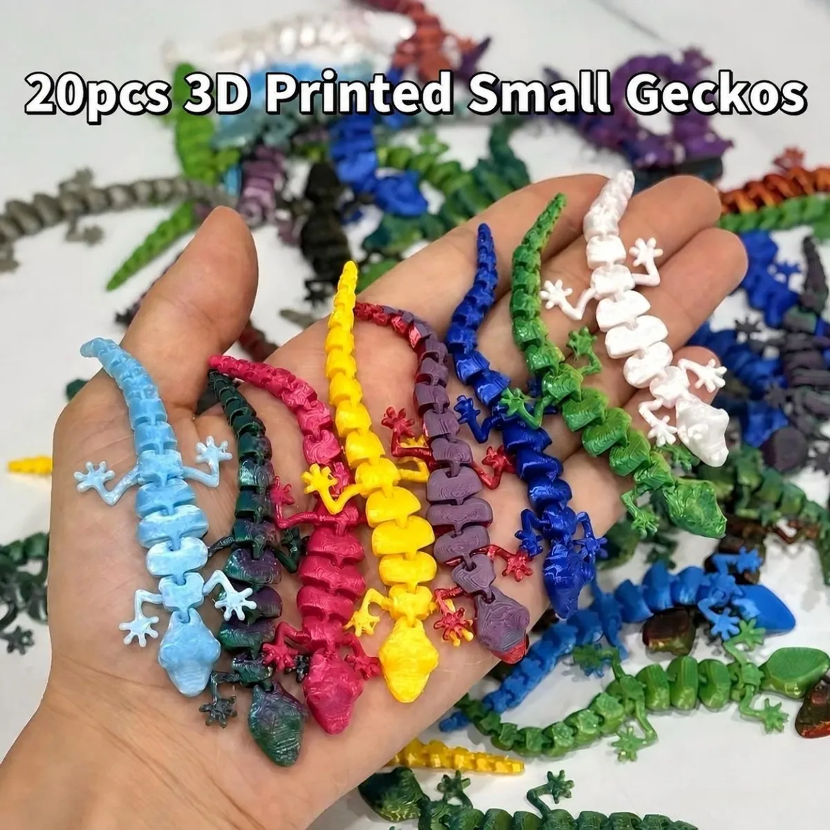 20 Stück/Set 3D-gedruckte bewegliche Echsen, bunte, realistische Reptilien-Desktop-Ornamente, langlebige Kunststoff-Dekorationen für Zuhause – Detail 1