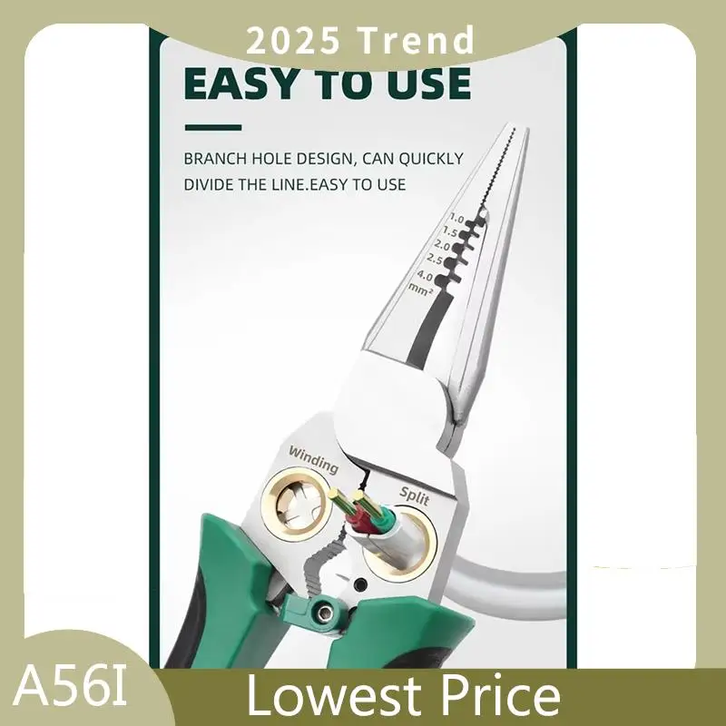 

A56I Top Stainless Steel Wire Strippers Multi-Function Needle Nose Pliers Non-Slip Multifunctional Wire Stripper