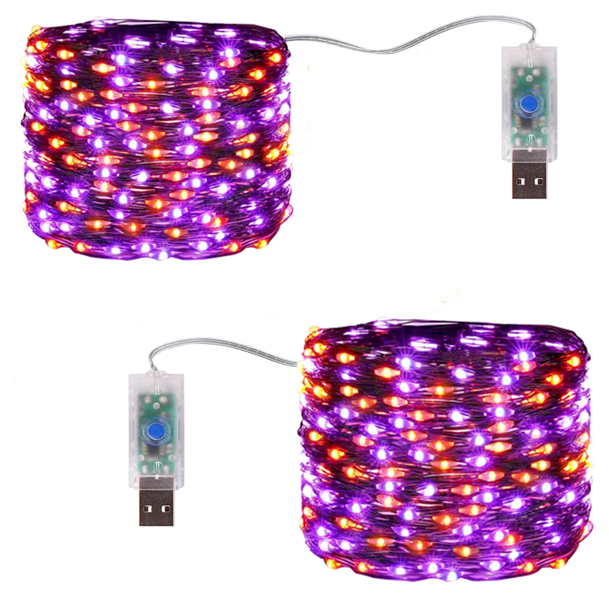 5M-20M LED-Lichterkette in Lila und Orange, USB-betrieben, Halloween-Lichter für Weihnachtsfeier, Garten, Halloween-Dekoration