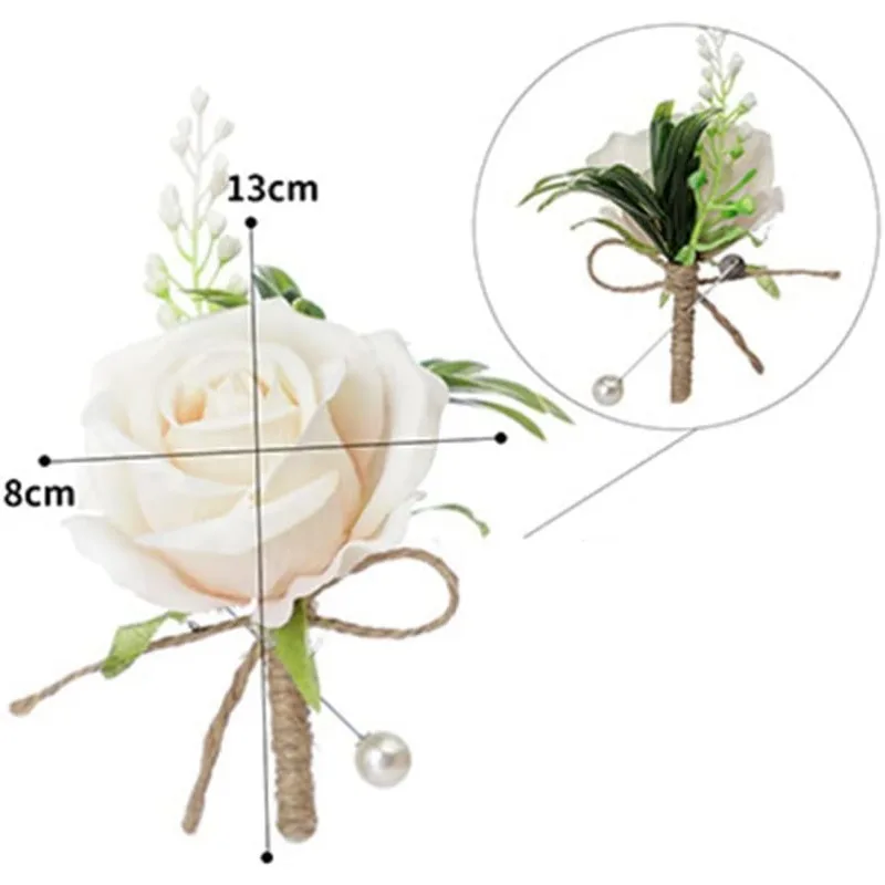 2 個のコサージュ ウェディング ブートニア 造花 バラの花束 ブローチ デコレーション 花嫁新郎結婚式用 (シャンパン)