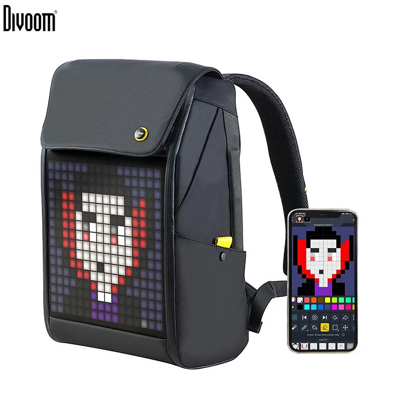 DIVOOM Pixoo M borsa per fotocamera zaino portatile da uomo zaino impermeabile da 15 pollici borsa per Laptop Daypack con 16 schermo LED rgb da