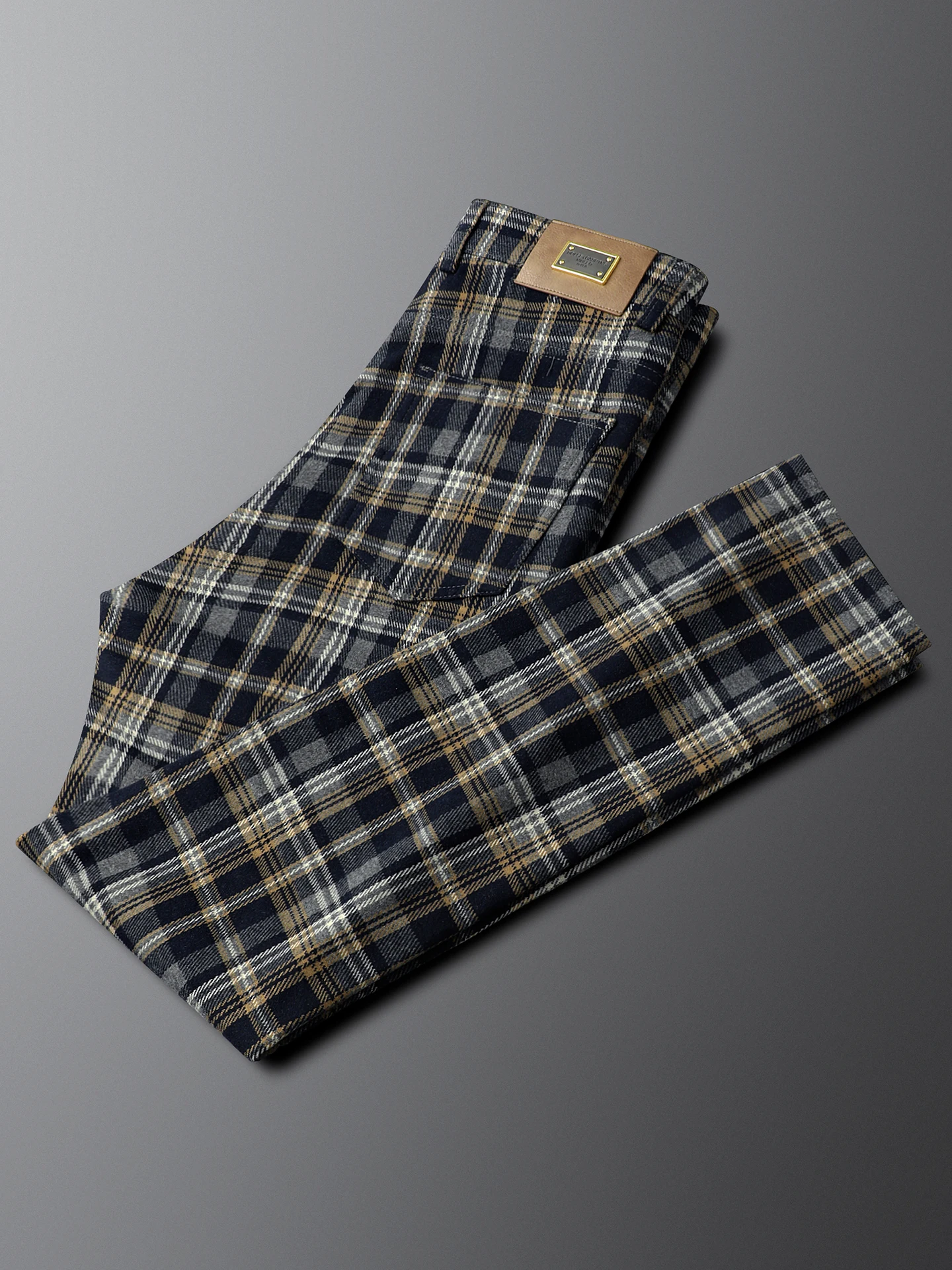 

Trendy Plaid Slim Fit Men's Casual Pants Straight Leg Commuter Pants mid Waist Elastic Busin Autumn New Arrival