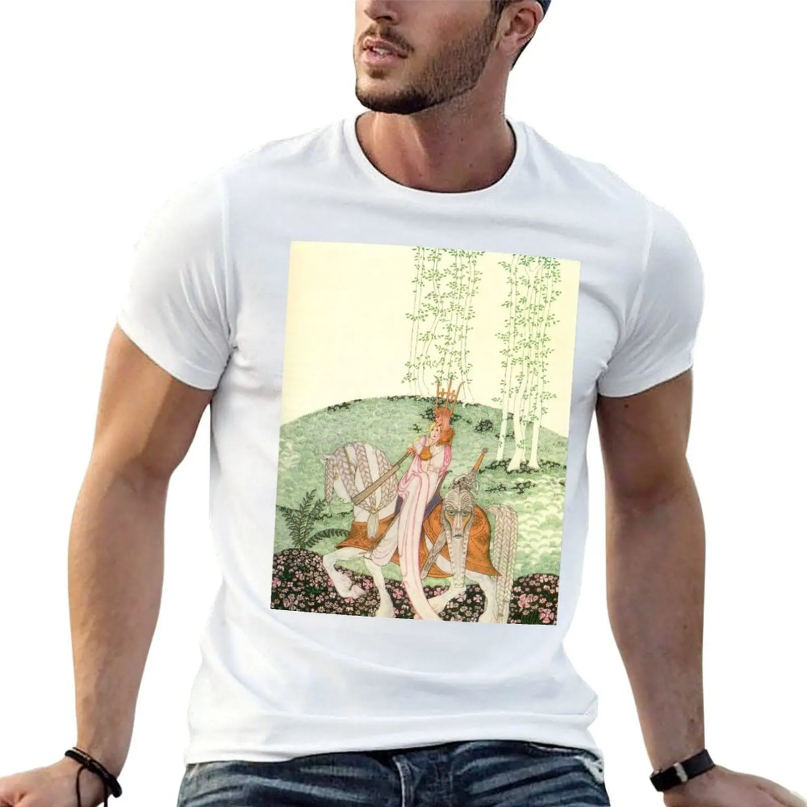 Camiseta con ilustraciones de cuentos de hadas de Kay Nielsen, camisetas gráficas de anime para hombre, camiseta