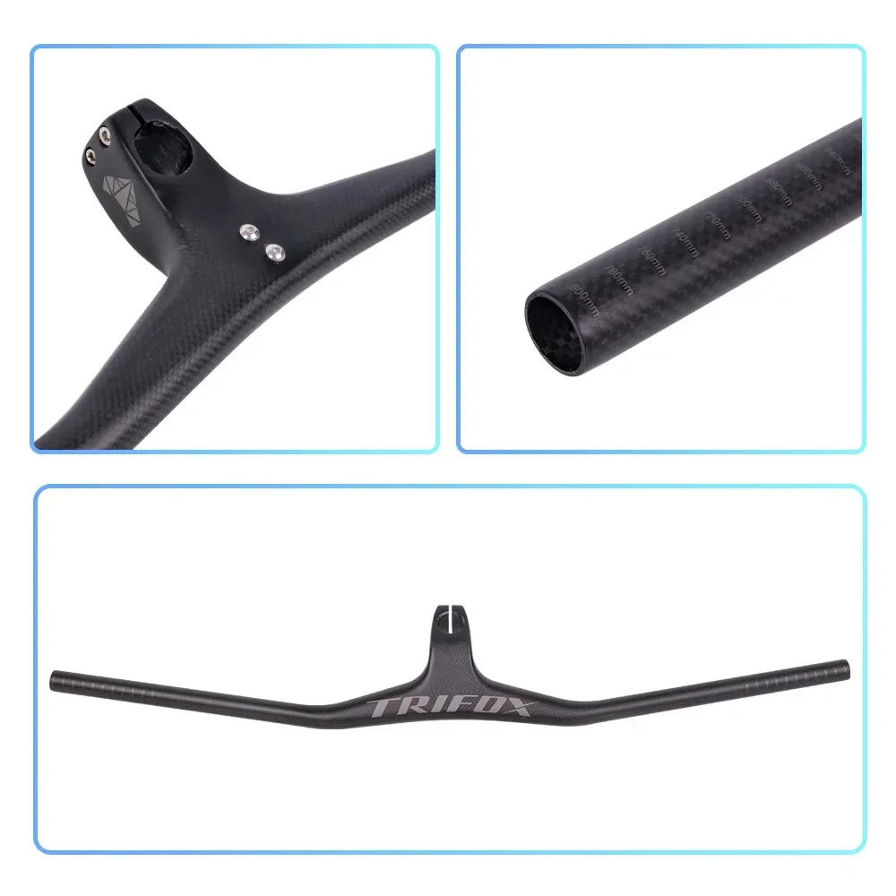 TRIFOX MTB Bicycle Handlebar Riser Angle-17° Degree One-shaped Integrated Handlebar Stem80/90/100/110 3K Matte 600-800mm