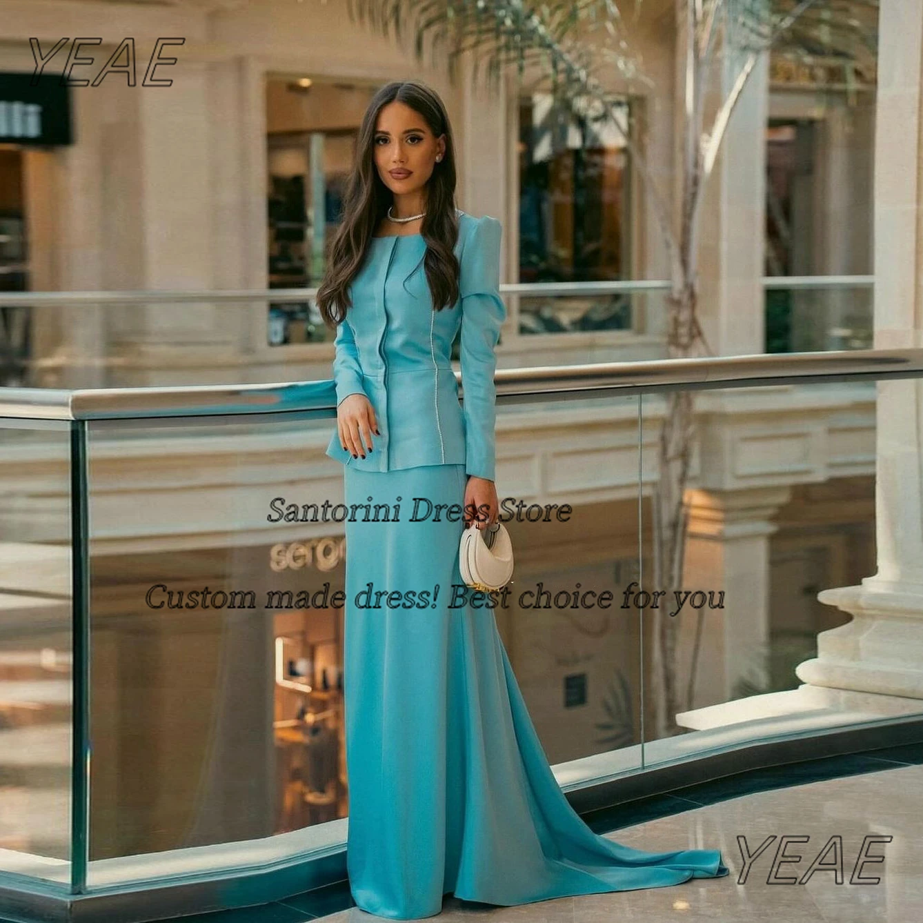 

Santorini Evening Dresses Long Sleeves Special Occasion Party Gowns Sweep Train Two Pieces Prom Banquet Wear Formal Gowns